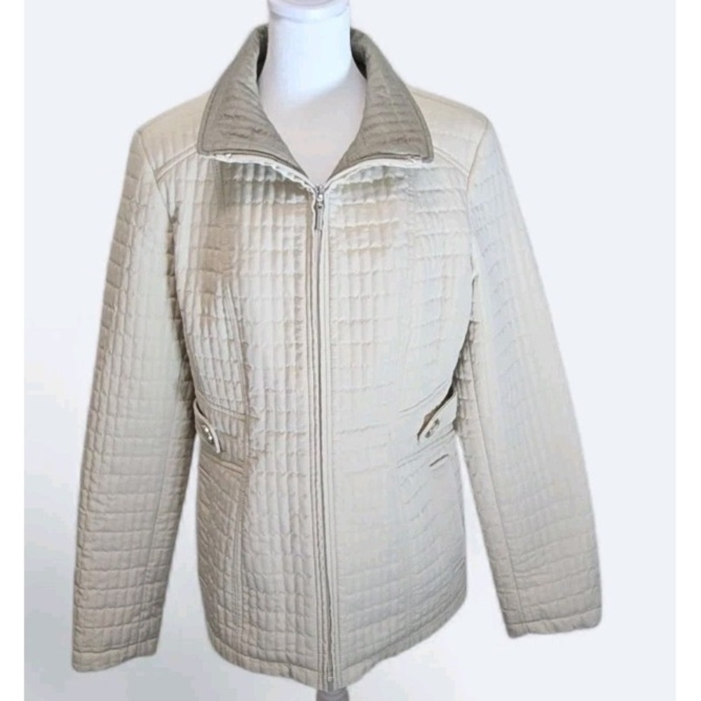 Gallery Quilted Coat Size Large Ivory/Beige